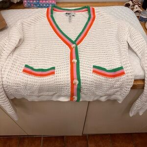 Beach Riot White Cardigan with Orange and Green Accents Size L
